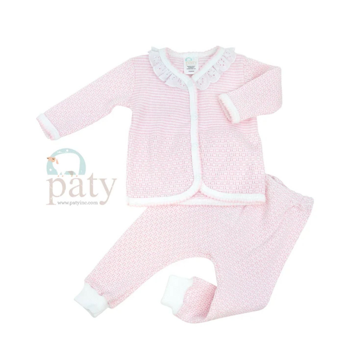 Pink 2-Piece Paty Set with Eyelet Trim