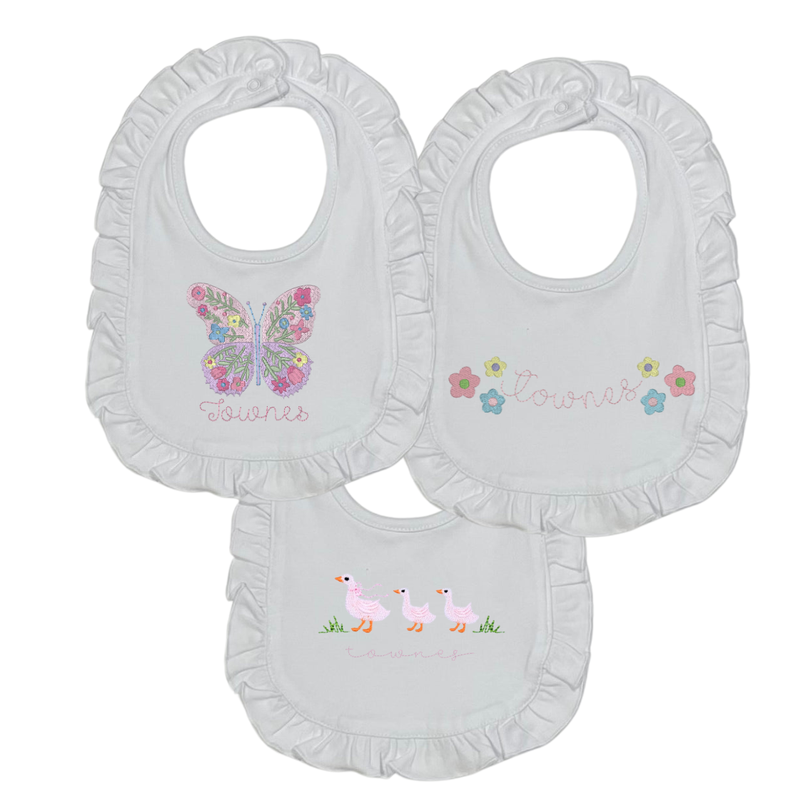 Ruffle Trim Bib or Burp Cloth Trio